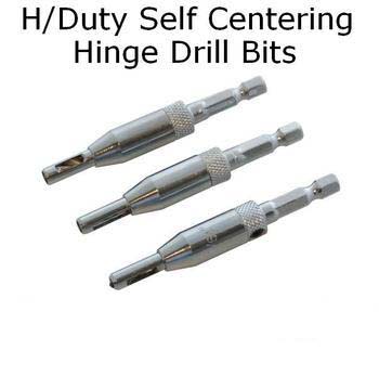 Self centering hinge drill bits