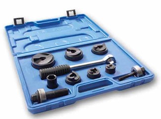 Ratched handle & screw punch set with stepped drill
