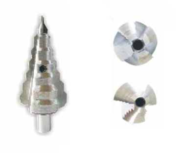 HSS Step drill with interchangeable center bits.