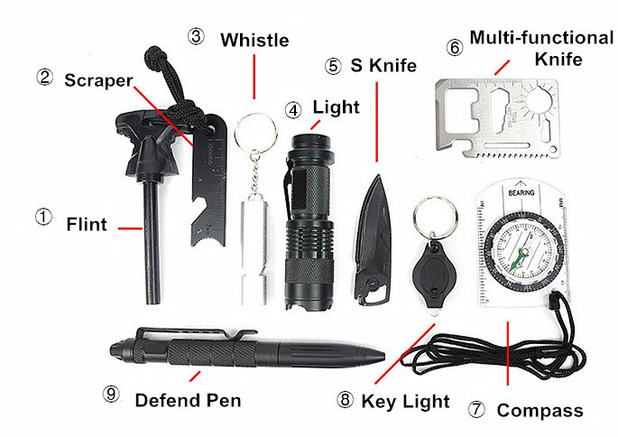 Outdoor Classical 10 in 1 Survival Kit